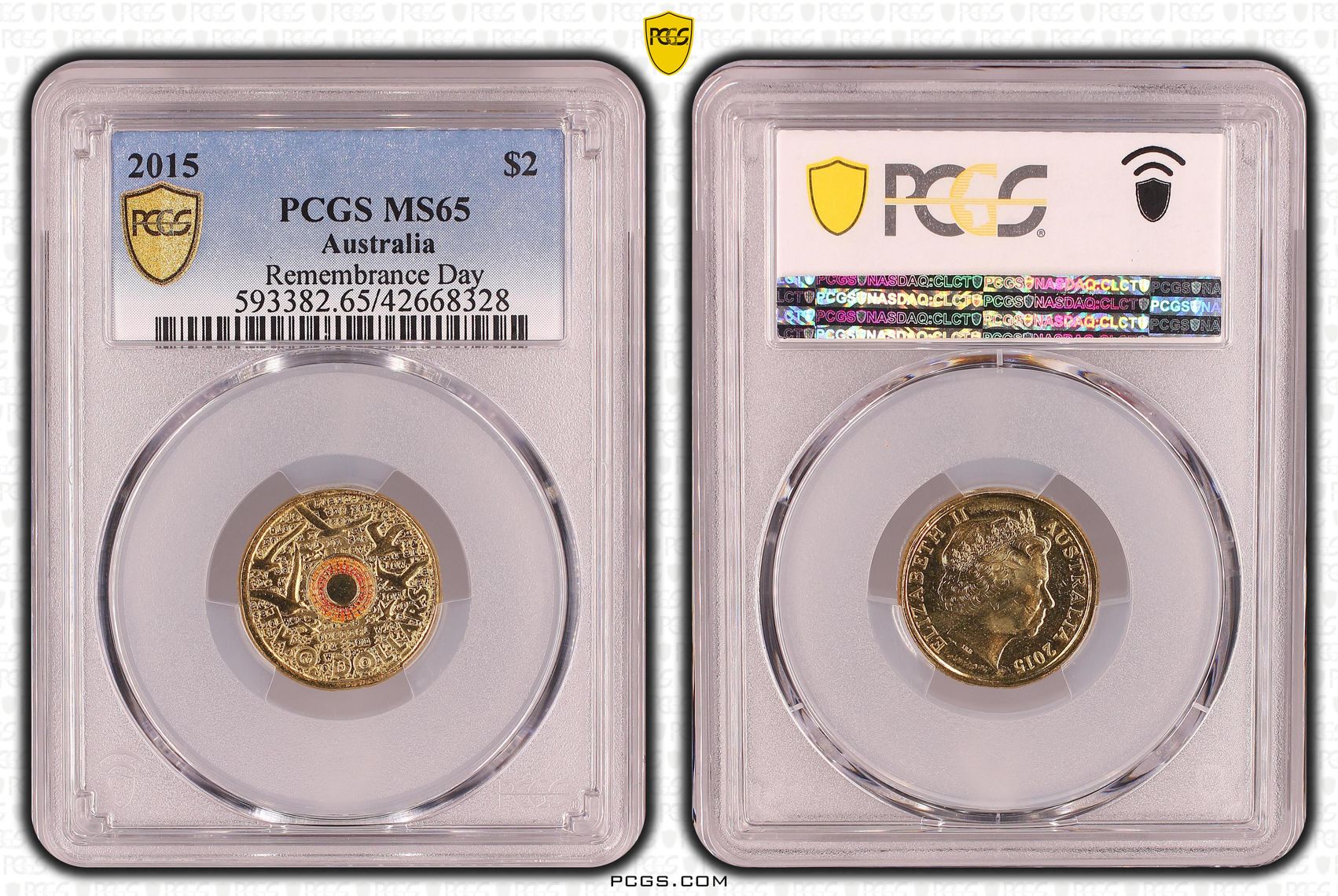 2015 $2 Coloured Remembrance Day Flanders Field PCGS Graded Coin MS65